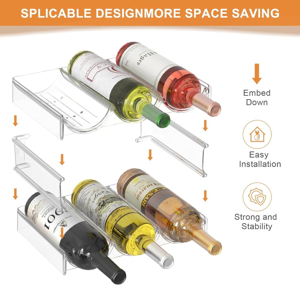 Plastic Water Bottle Organizer and Wine Rack Storage Holder,2 Tier 6 Containers Stackable Free-Standing Bottle Storage Rack for Kitchen Countertops, Table Top, Pantry, Bars, Cabinets, Fridge - Clear