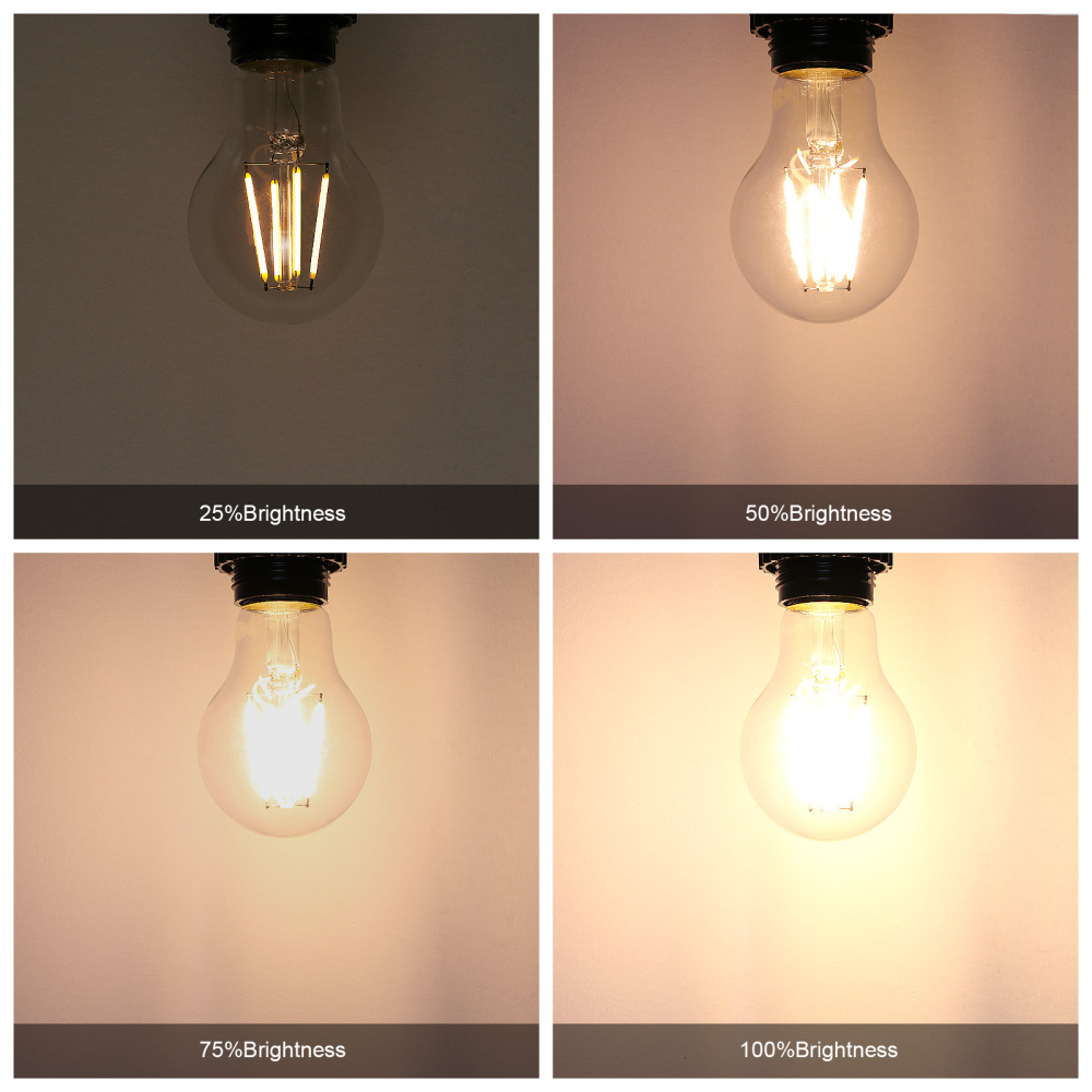 A19 E26 Base Dimmable Edison LED Bulb, 4W(40 Watt Equivalent) Stepless Dimming Light Bulbs 400lm, 3000K Soft Warm White, Vintage Clear Glass LED Filament Bulb for Home, Wall Sconce, Chandelier, 6 Pack