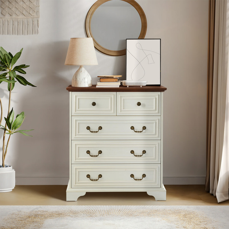5-Drawer Dresser for Bedroom - Ample Storage Wide Chest of Drawers, White
