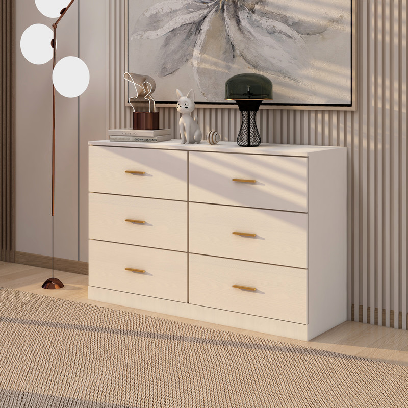 Modern 6-Drawer Dresser for Bedroom - Ample Storage Wide Chest of Drawers,  White