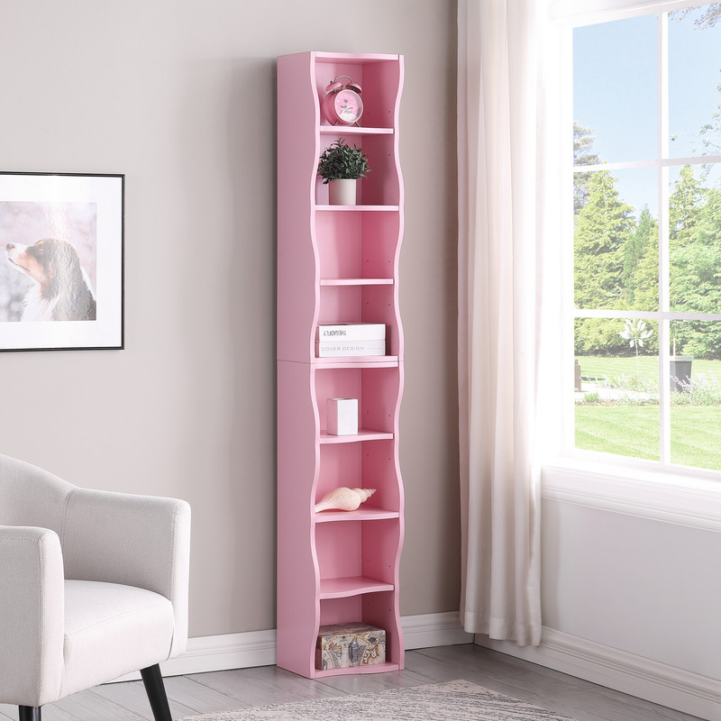 8-layer adjustable shelf ultra-thin bookshelf with a wavy border design, which is more aesthetically pleasing, is suitable for high and narrow, display and multi-functional bookshelves in home offices