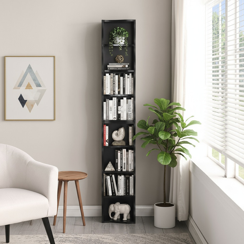 8-layer adjustable shelf ultra-thin bookshelf with a wavy border design, which is more aesthetically pleasing, is suitable for high and narrow, display and multi-functional bookshelves in home offices
