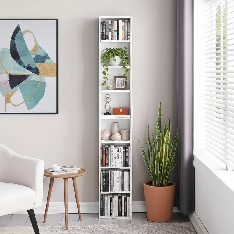8-layer adjustable shelf ultra-thin bookshelf with a wavy border design, which is more aesthetically pleasing, is suitable for high and narrow, display and multi-functional bookshelves in home offices