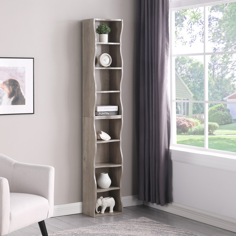 8-layer adjustable shelf ultra-thin bookshelf with a wavy border design, which is more aesthetically pleasing, is suitable for high and narrow, display and multi-functional bookshelves in home offices