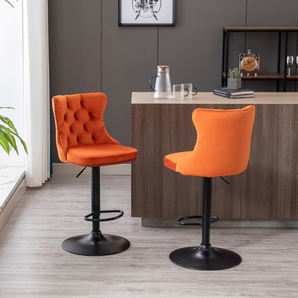 Swivel Velvet Barstools Adjusatble Seat Height from 25-33 Inch,17.7 inch base, Modern Upholstered Bar Stools with Backs Comfortable Tufted for Home Pub and Kitchen Island,Set of 2