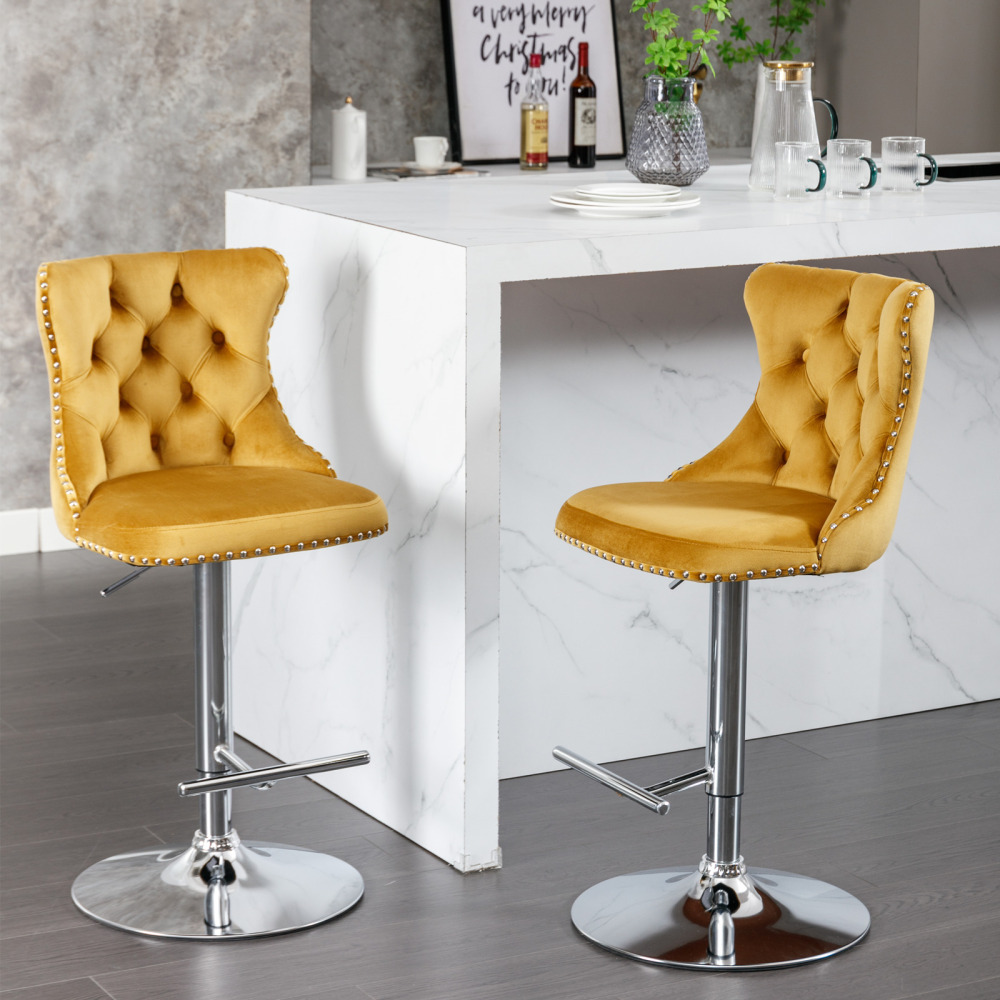Swivel Velvet Barstools Adjusatble Seat Height from 25-33 Inch, Modern Upholstered Chrome base Bar Stools with Backs Comfortable Tufted for Home Pub and Kitchen Island,Set of 2
