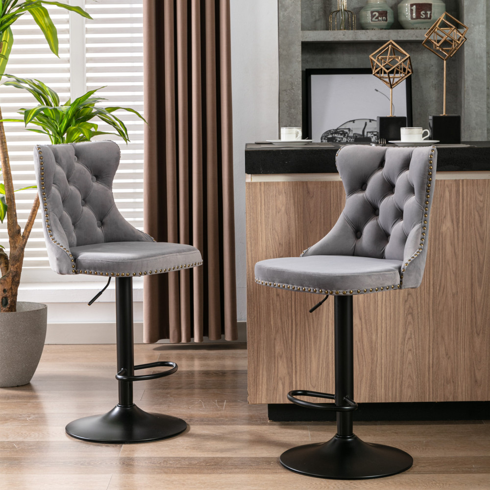 Swivel Velvet Barstools Adjusatble Seat Height from 25-33 Inch,17.7 inch base, Modern Upholstered Bar Stools with Backs Comfortable Tufted for Home Pub and Kitchen Island,Set of 2