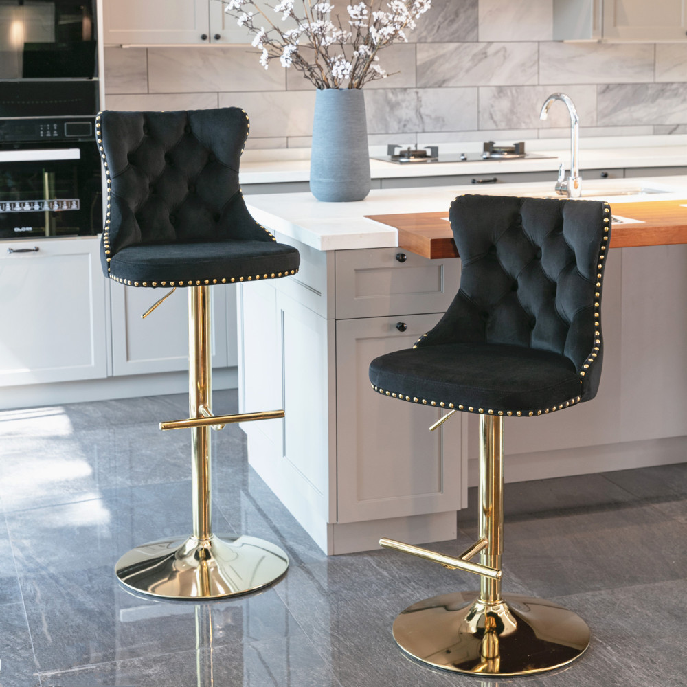 Golden Swivel Velvet Barstools Adjusatble Seat Height from 25-33 Inch,Modern Upholstered Bar Stools with Backs Comfortable Tufted for Home Pub and Kitchen Island,Set of 2