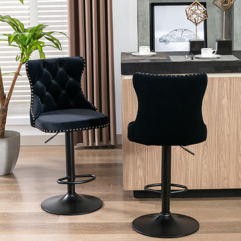 Swivel Velvet Barstools Adjusatble Seat Height from 25-33 Inch,17.7 inch base, Modern Upholstered Bar Stools with Backs Comfortable Tufted for Home Pub and Kitchen Island,Set of 2