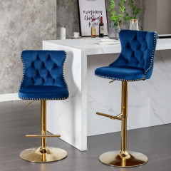 Golden Swivel Velvet Barstools Adjusatble Seat Height from 25-33 Inch,Modern Upholstered Bar Stools with Backs Comfortable Tufted for Home Pub and Kitchen Island,Set of 2