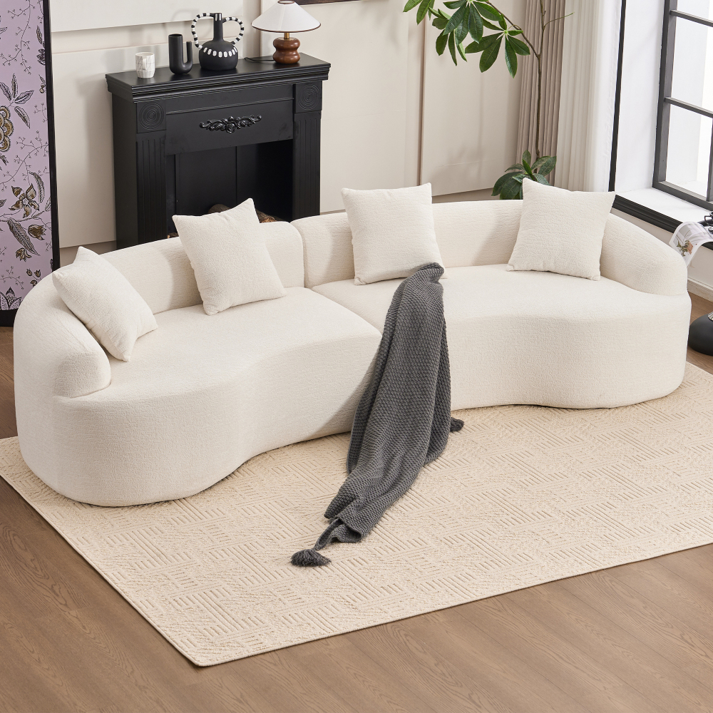 Curved Boneless Sofa,Compression Modular 110'' Sectional,High-Density,Couches Sleeper for Living Room Bedroom Apartment Lounge,Chenille