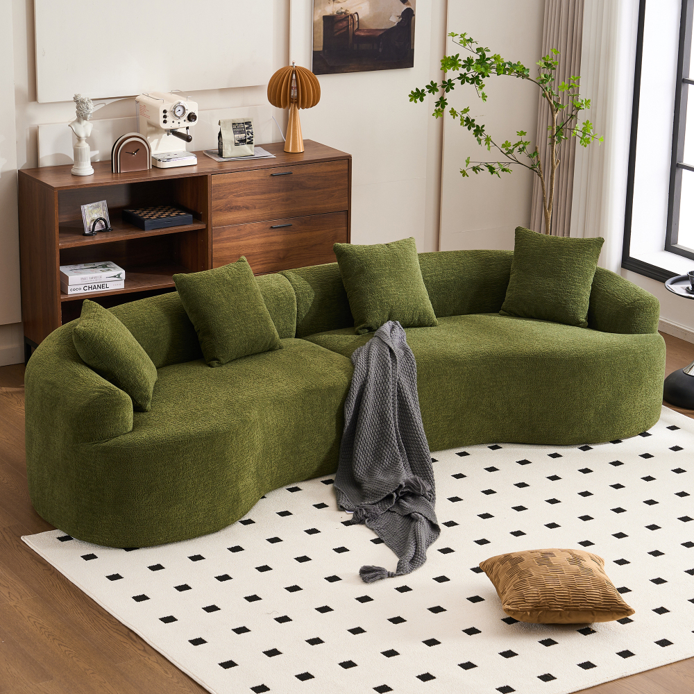 Curved Boneless Sofa,Compression Modular 110'' Sectional,High-Density,Couches Sleeper for Living Room Bedroom Apartment Lounge,Chenille