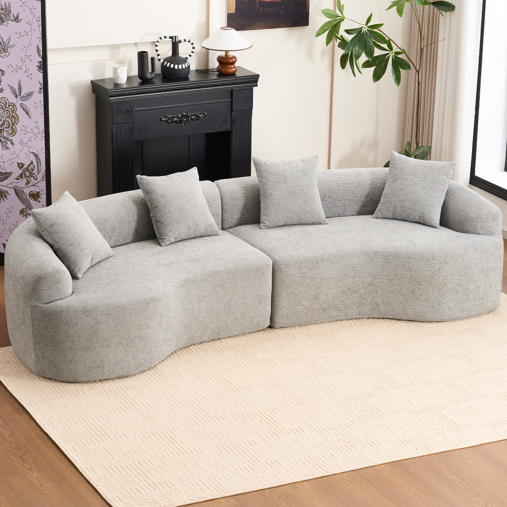 Curved Boneless Sofa,Compression Modular 110'' Sectional,High-Density,Couches Sleeper for Living Room Bedroom Apartment Lounge,Chenille