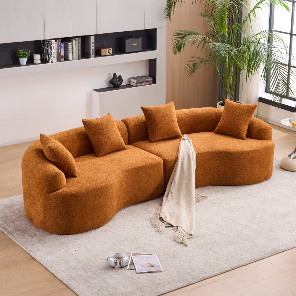 Curved Boneless Sofa,Compression Modular 110'' Sectional,High-Density,Couches Sleeper for Living Room Bedroom Apartment Lounge,Chenille