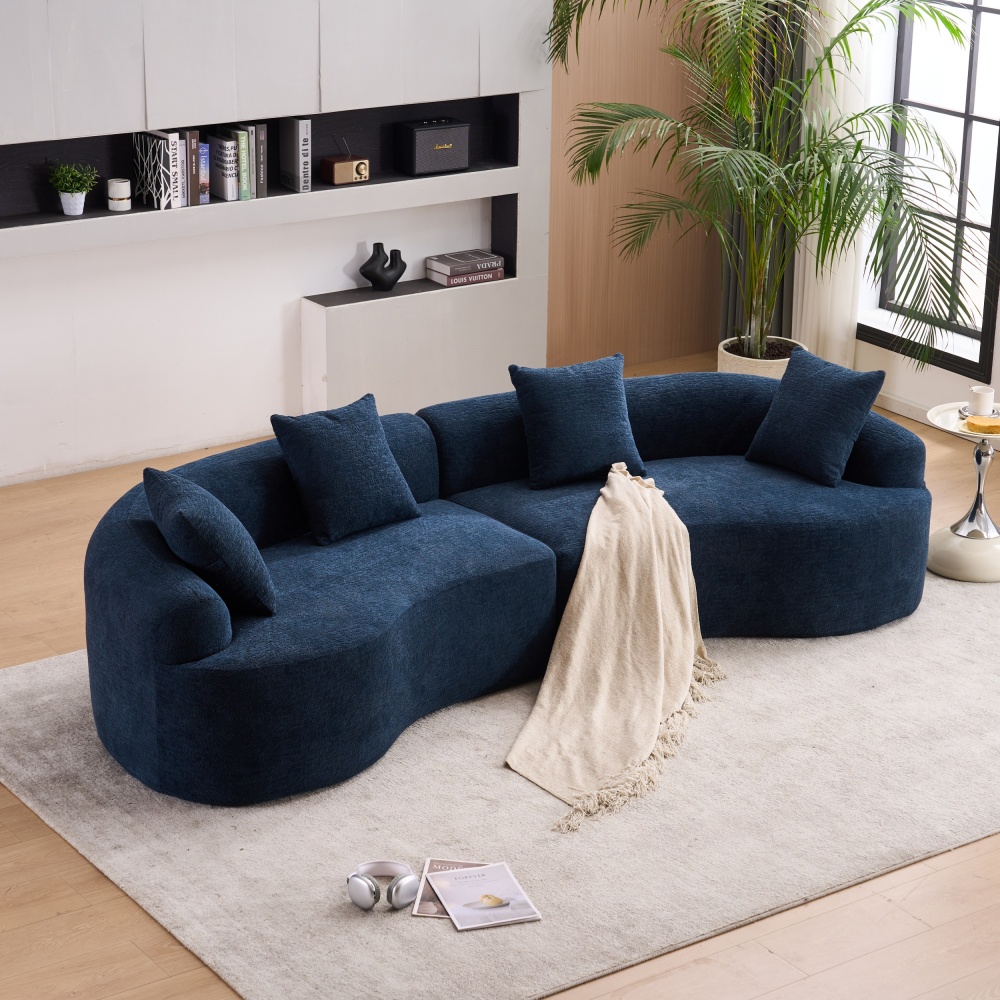 Curved Boneless Sofa,Compression Modular 110'' Sectional,High-Density,Couches Sleeper for Living Room Bedroom Apartment Lounge,Chenille