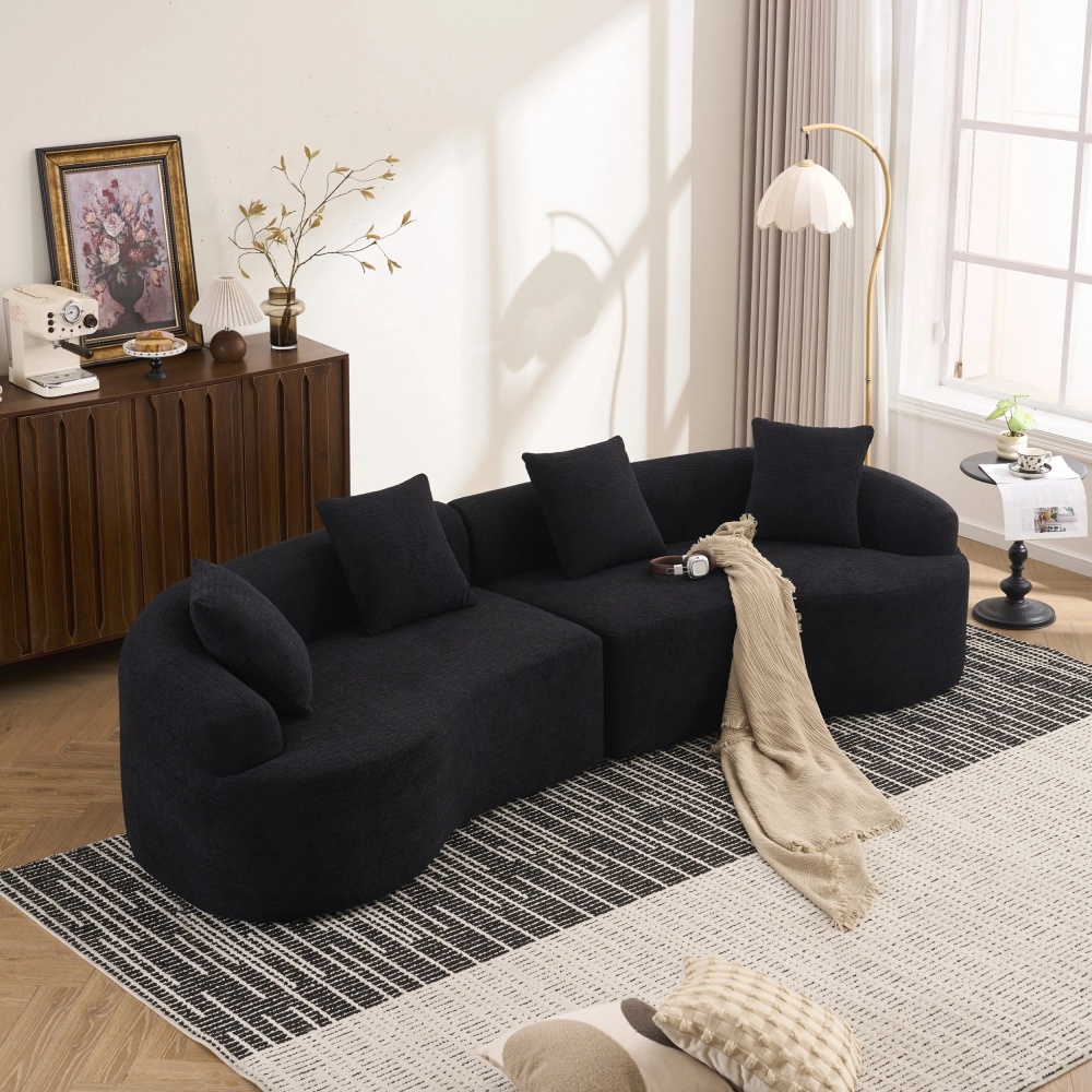 Curved Boneless Sofa,Compression Modular 110'' Sectional,High-Density,Couches Sleeper for Living Room Bedroom Apartment Lounge,Chenille