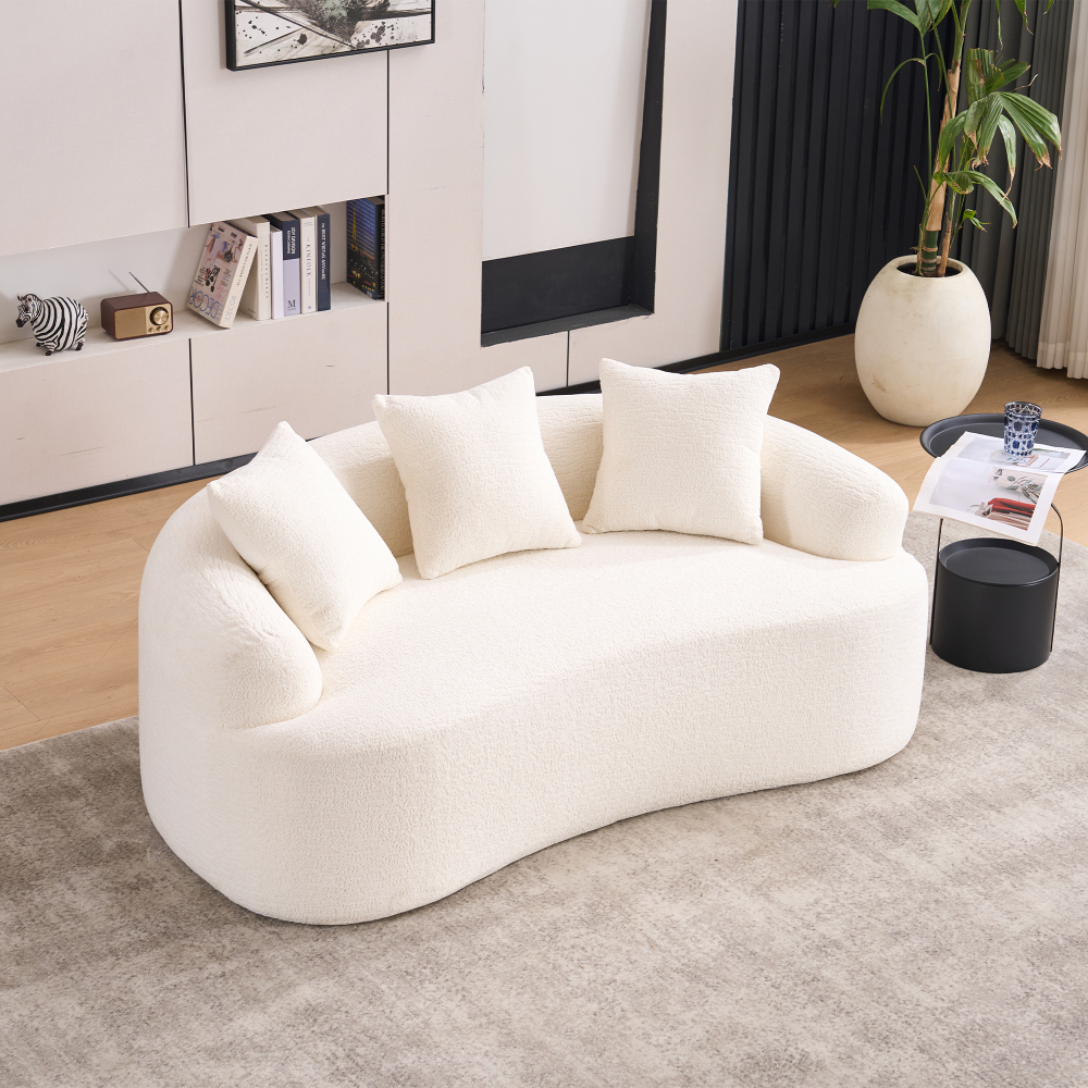 Curved Loveseat Full Compression Sponge Sofa, 30D Chenille No-Assembly Compact Sofa for Small Spaces & Apartments, 65"L, 300 lbs, 3 Pillows