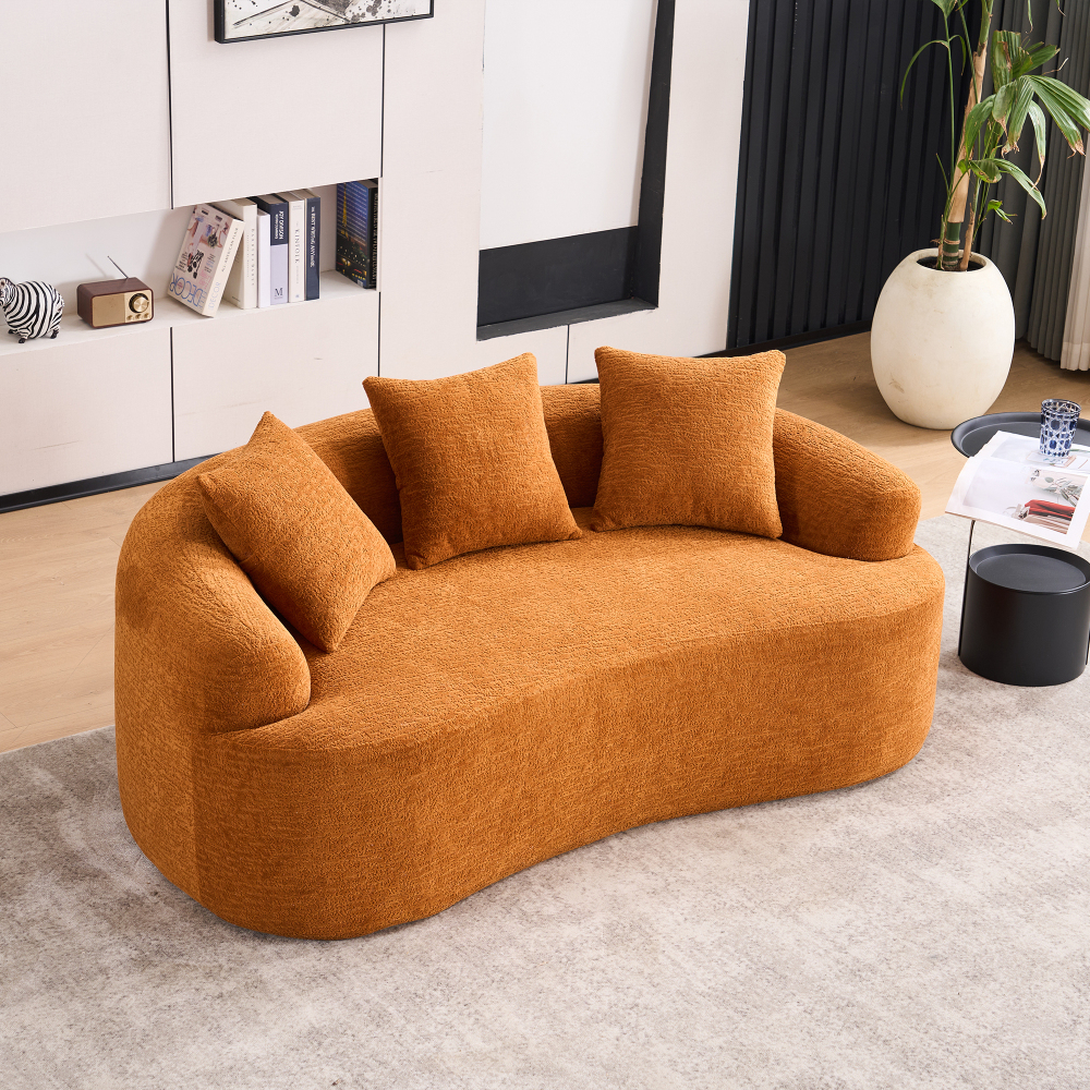 Curved Loveseat Full Compression Sponge Sofa, 30D Chenille No-Assembly Compact Sofa for Small Spaces & Apartments, 65"L, 300 lbs, 3 Pillows