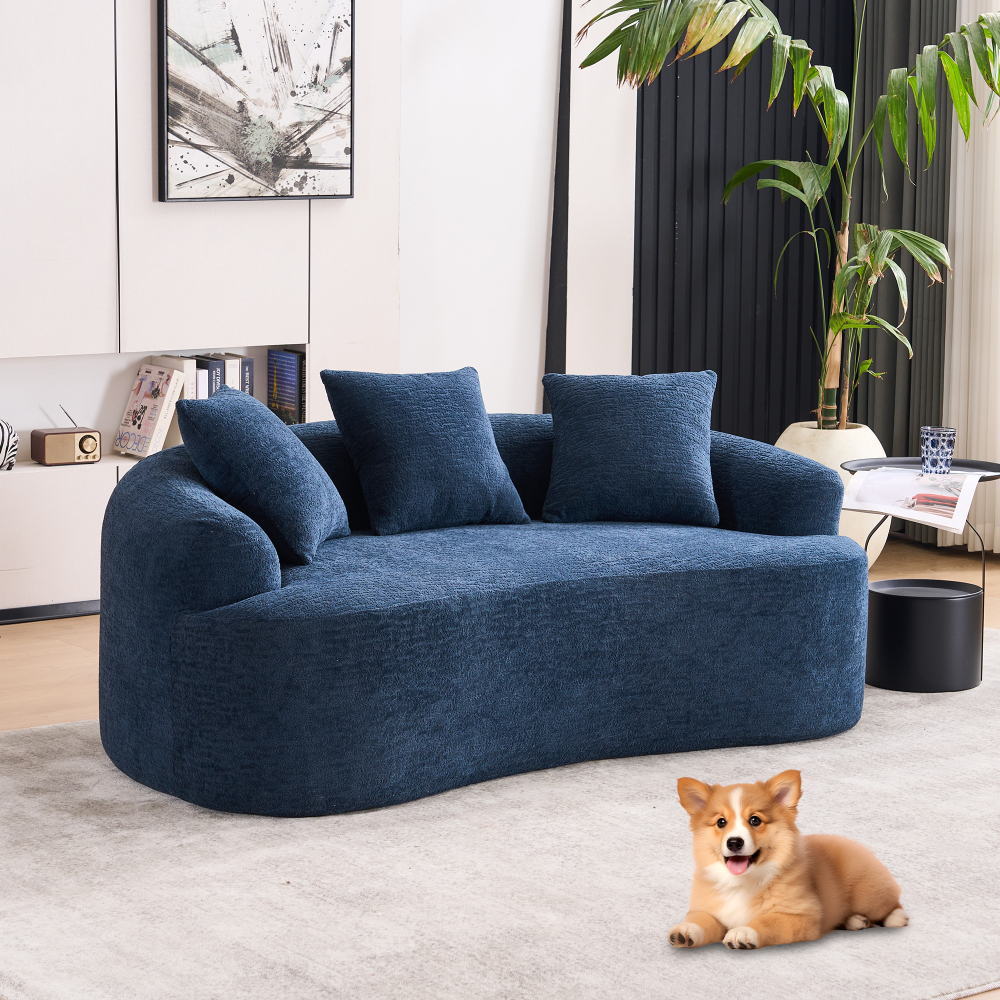 Curved Loveseat Full Compression Sponge Sofa, 30D Chenille No-Assembly Compact Sofa for Small Spaces & Apartments, 65"L, 300 lbs, 3 Pillows