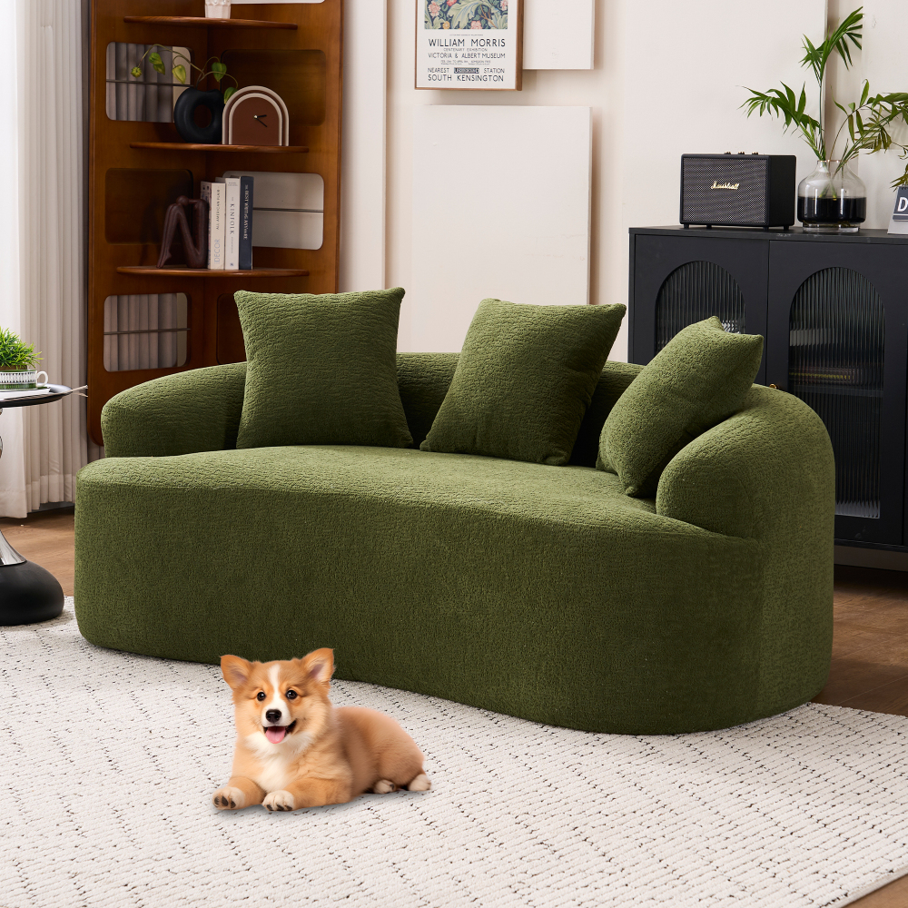 Curved Loveseat Full Compression Sponge Sofa, 30D Chenille No-Assembly Compact Sofa for Small Spaces & Apartments, 65"L, 300 lbs, 3 Pillows