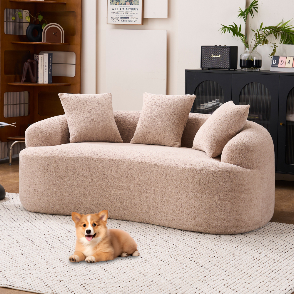 Curved Loveseat Full Compression Sponge Sofa, 30D Chenille No-Assembly Compact Sofa for Small Spaces & Apartments, 65"L, 300 lbs, 3 Pillows