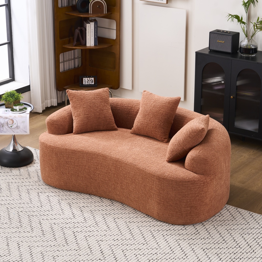 Curved Loveseat Full Compression Sponge Sofa, 30D Chenille No-Assembly Compact Sofa for Small Spaces & Apartments, 65"L, 300 lbs, 3 Pillows