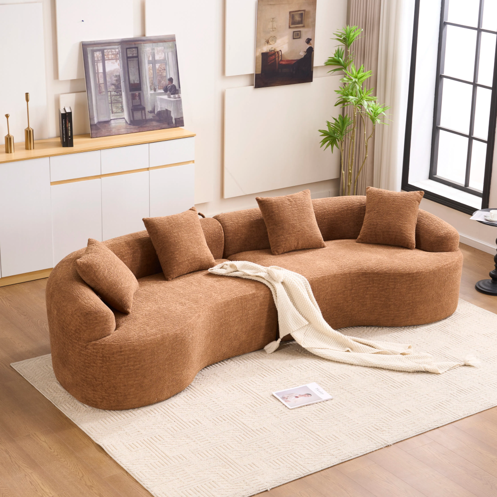 Curved Boneless Sofa,Compression Modular 110'' Sectional,High-Density,Couches Sleeper for Living Room Bedroom Apartment Lounge,Chenille