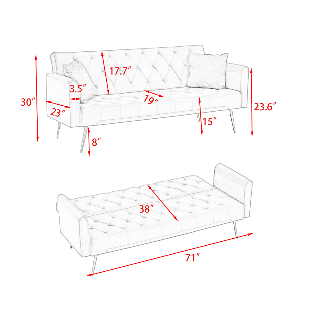 71-inch convertible love seat sofa, American vintage velvet material, suitable for small living room, bedroom, office