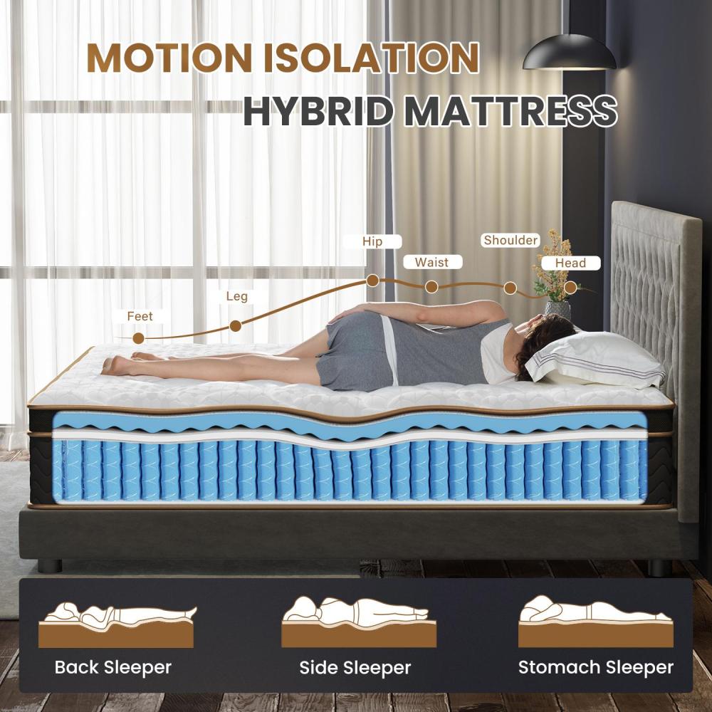 10" Queen Plush Hybrid Mattresses with Independently Encased Coils & Gel Memory Foam, Fiberglass-Free, Motion Isolation-Edge Support, Mattress in a Box, CertiPUR-US Certified