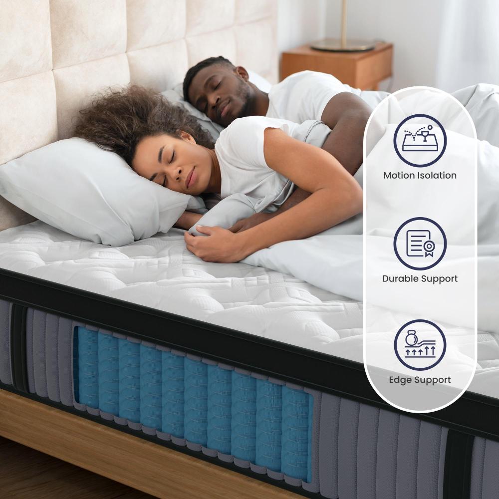 14 Inch Hybrid Mattress King – Memory Foam & Pocket Spring Bed – Cooling, Pressure Relief, Back & Hip Support – Luxury Ergonomic Mattress
