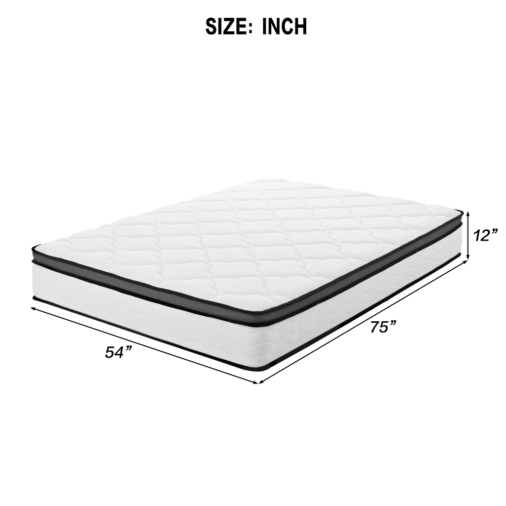 12 Inch Hybrid Mattress in a Box, Individually Wrapped Pocket Coils Innerspring Mattress, Medium Firm, Pressure Relief & Breathable Comfort, CertiPUR-US, OEKO-TEX