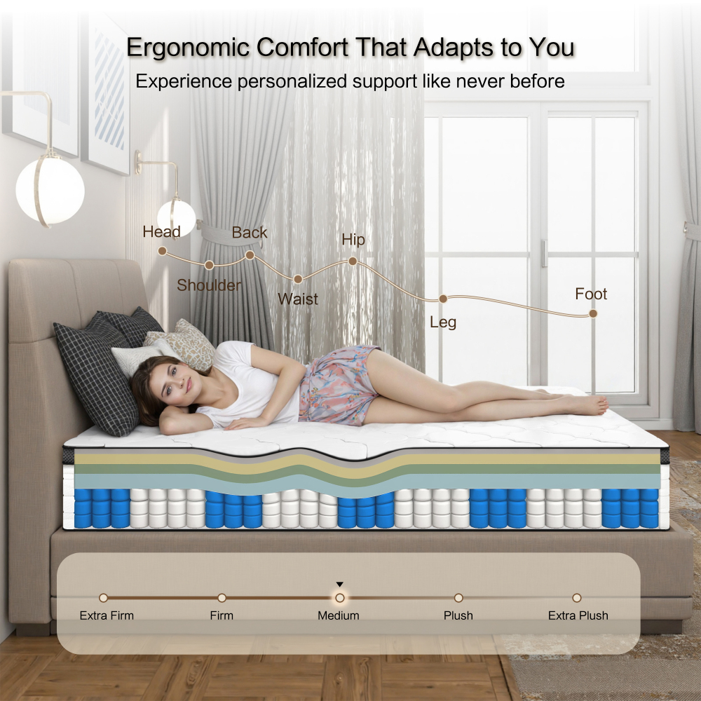 12 Inch Hybrid Mattress in a Box, Individually Wrapped Pocket Coils Innerspring Mattress, Medium Firm, Pressure Relief & Breathable Comfort, CertiPUR-US, OEKO-TEX