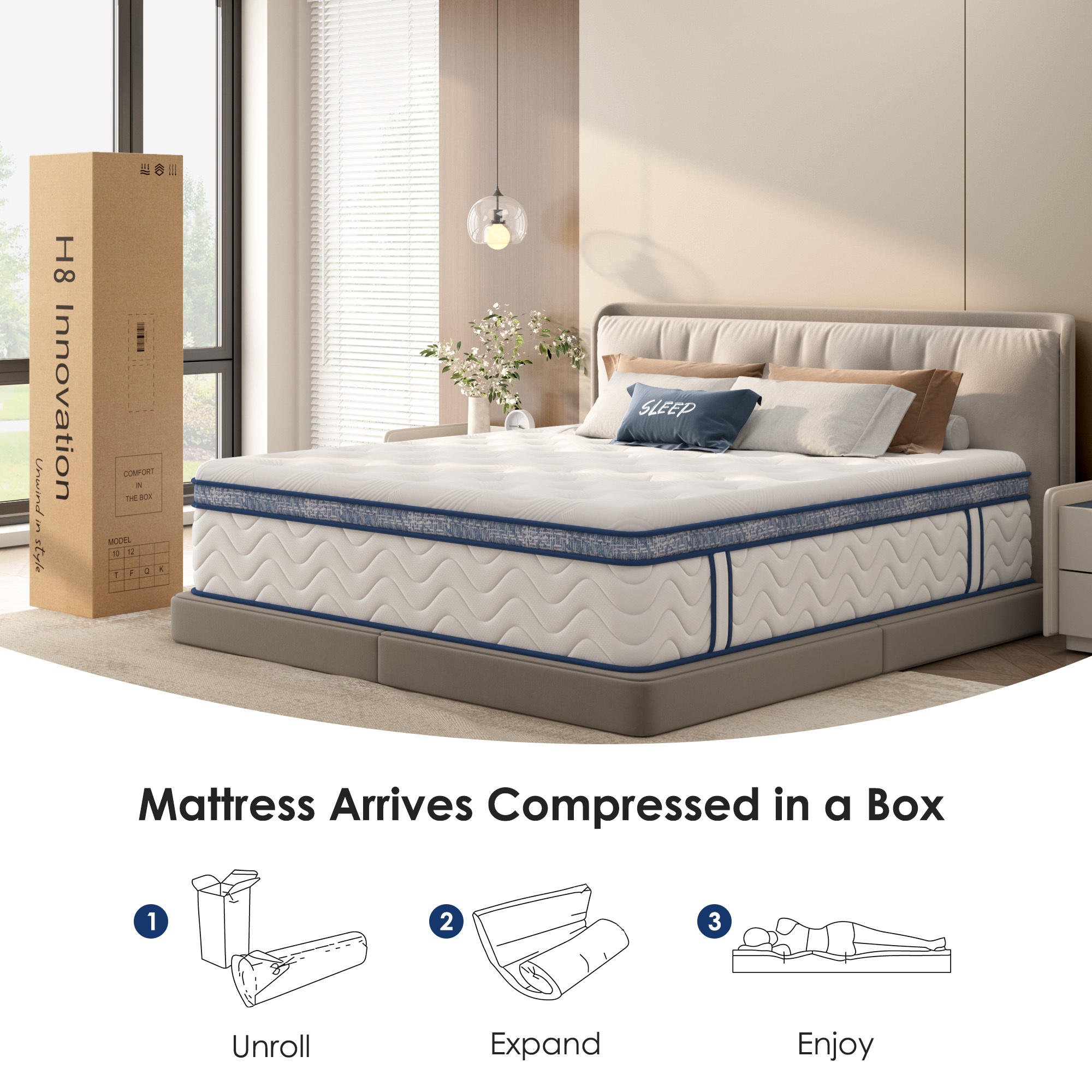 10 Inch Hybrid Mattress, Individually Pocketed Innerspring, Medium Firm