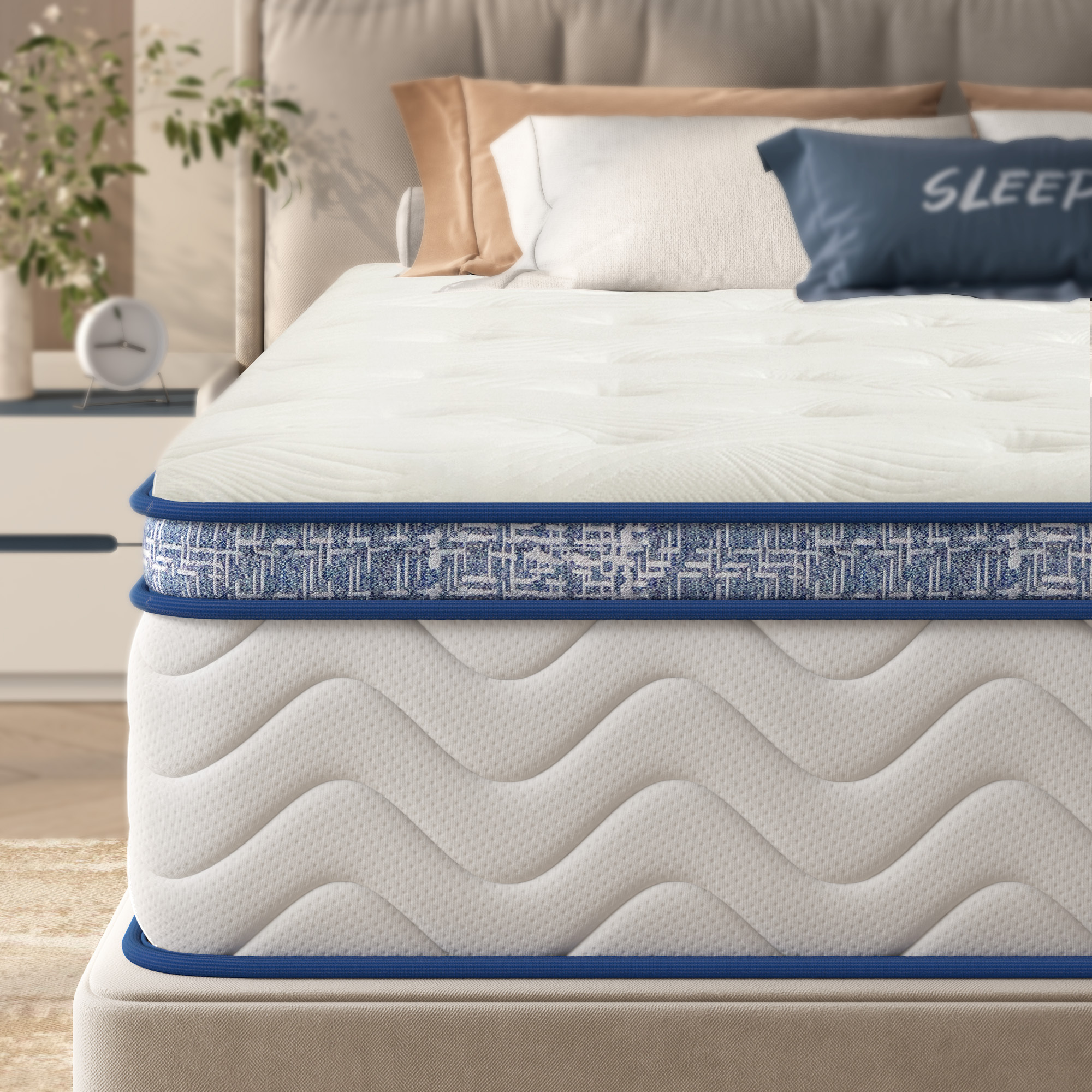 10 Inch Hybrid Mattress, Individually Pocketed Innerspring, Medium Firm