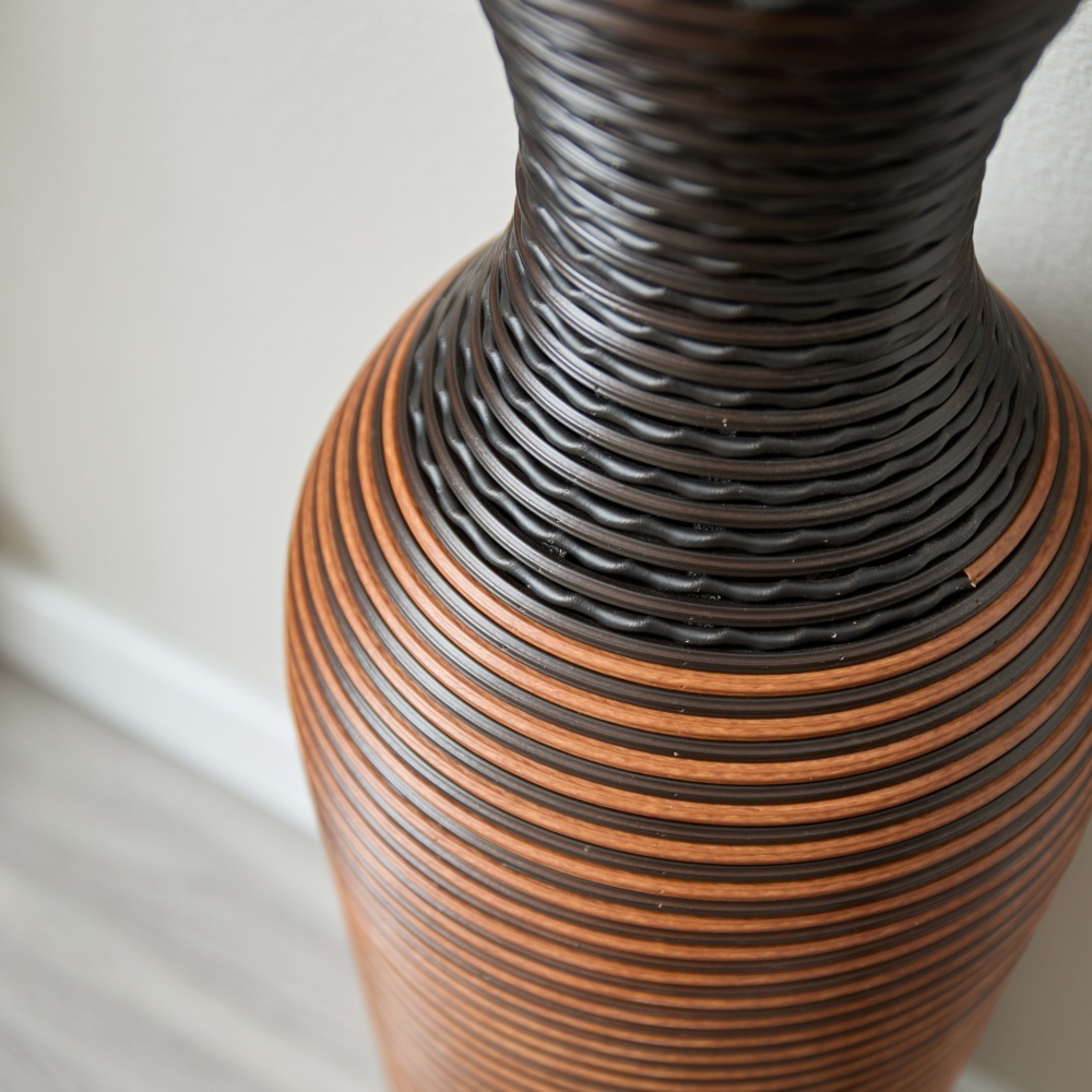 Hand-Woven PVC Rattan Vases, Set of 3 Brown Floor Vases for Home Decor