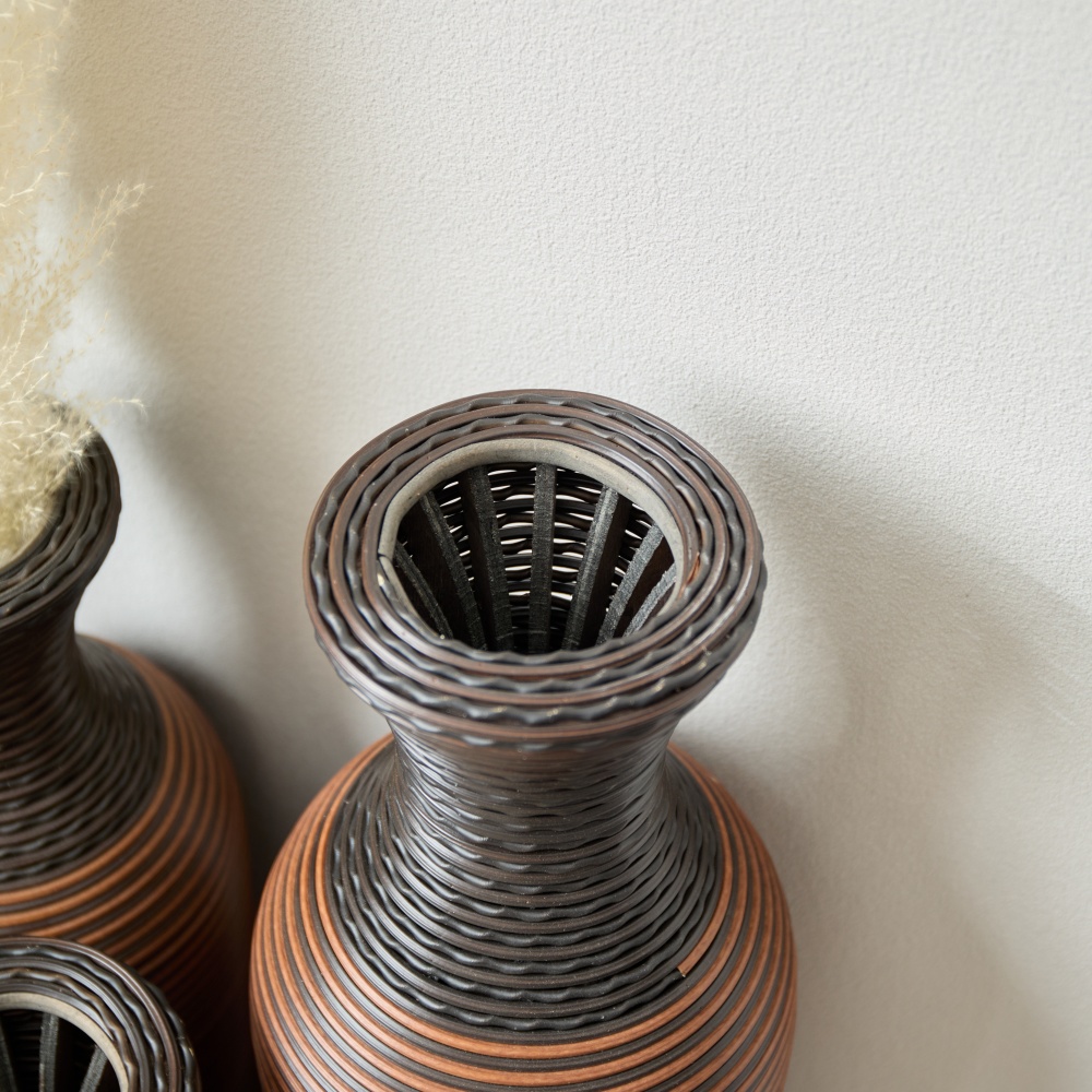 Hand-Woven PVC Rattan Vases, Set of 3 Brown Floor Vases for Home Decor
