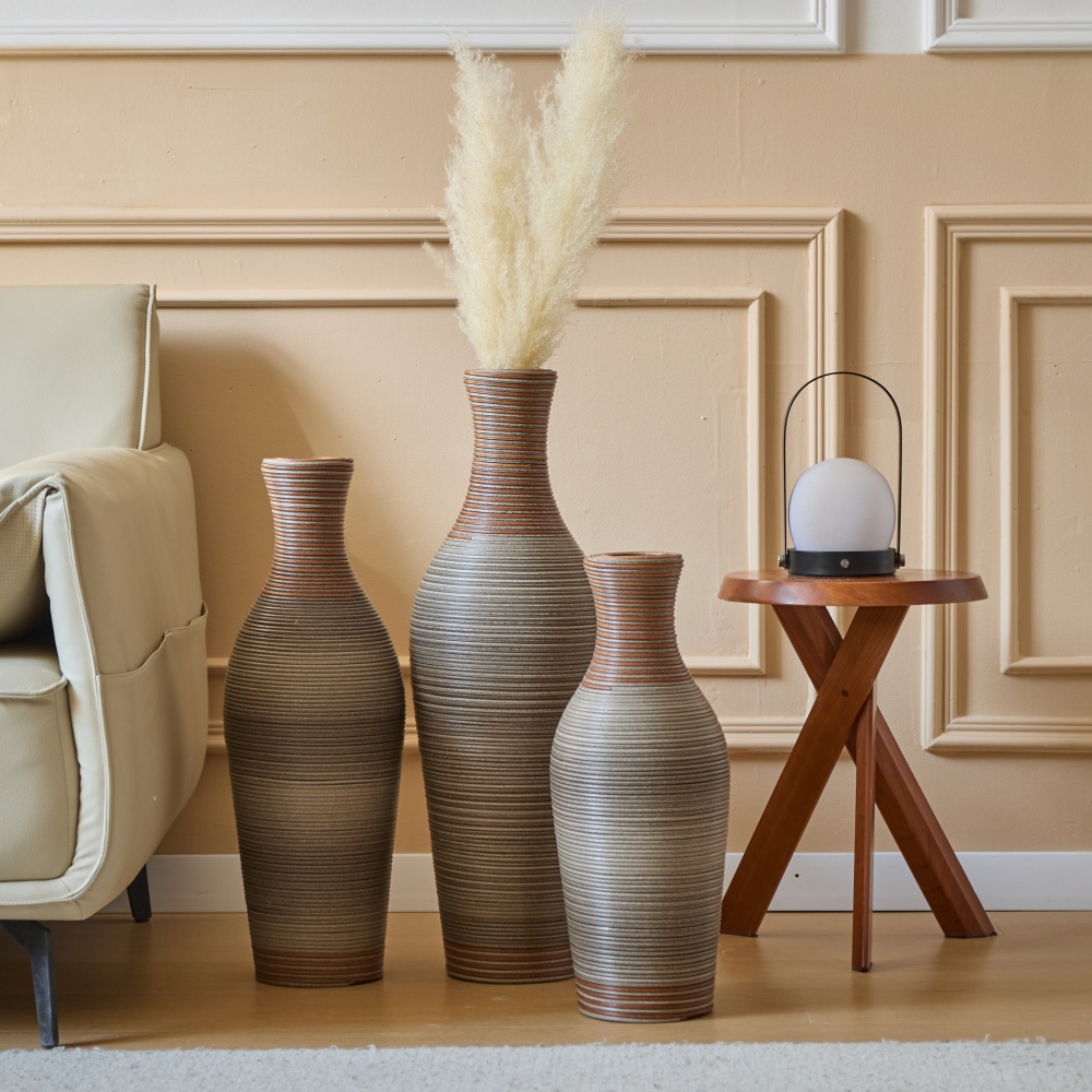 Hand-Woven PVC Rattan Vases, Set of 3 Decorative Floor Vases, Pure Handmade Imitation Rattan Vases for Farmhouse Home Decor