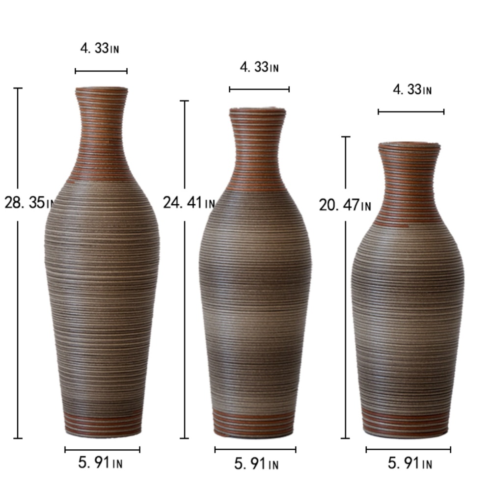 Hand-Woven PVC Rattan Vases, Set of 3 Decorative Floor Vases, Pure Handmade Imitation Rattan Vases for Farmhouse Home Decor