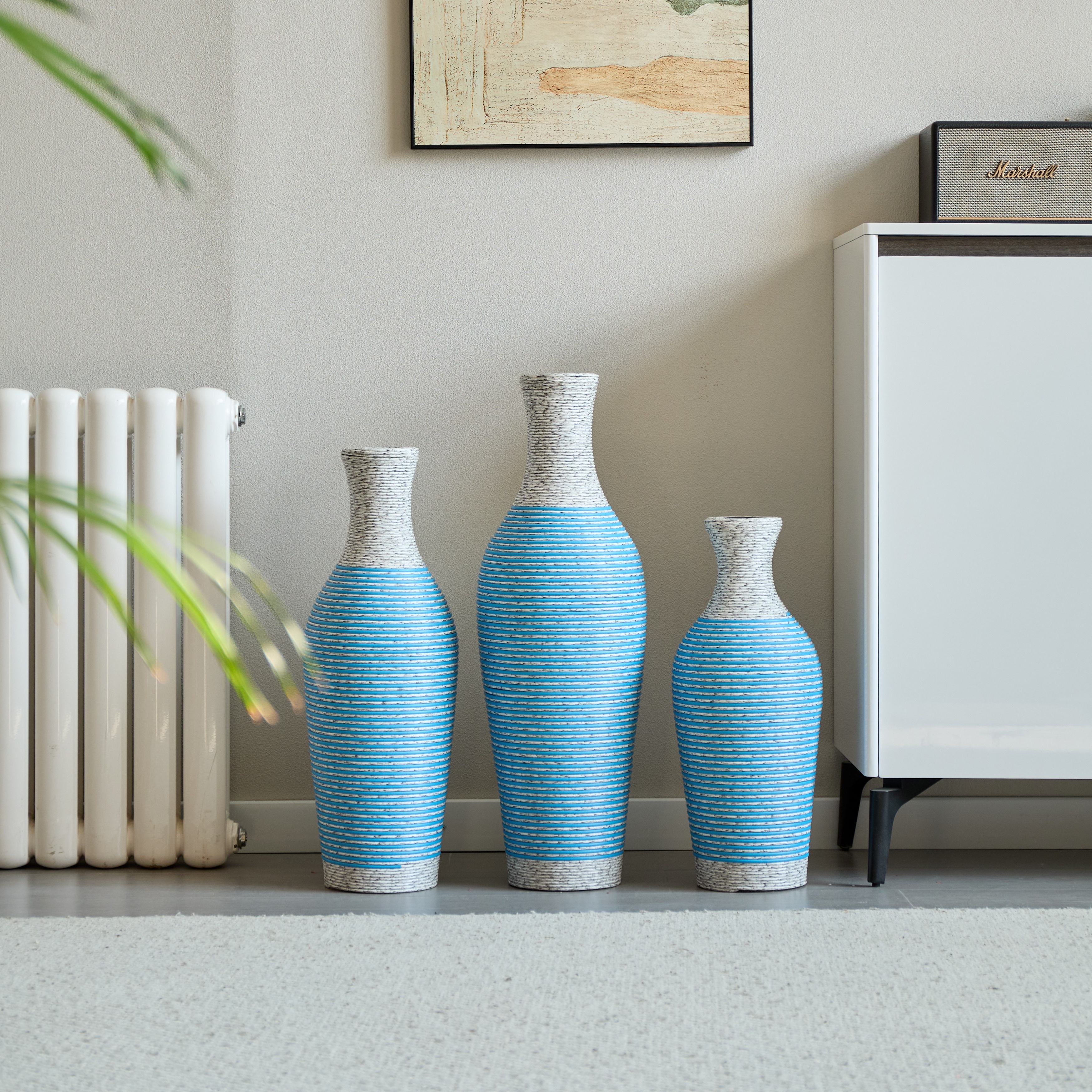 Hand-Woven PVC Rattan Vases, Set of 3 Decorative Floor Vases, Pure Handmade Imitation Rattan Vases for Farmhouse Home Decor