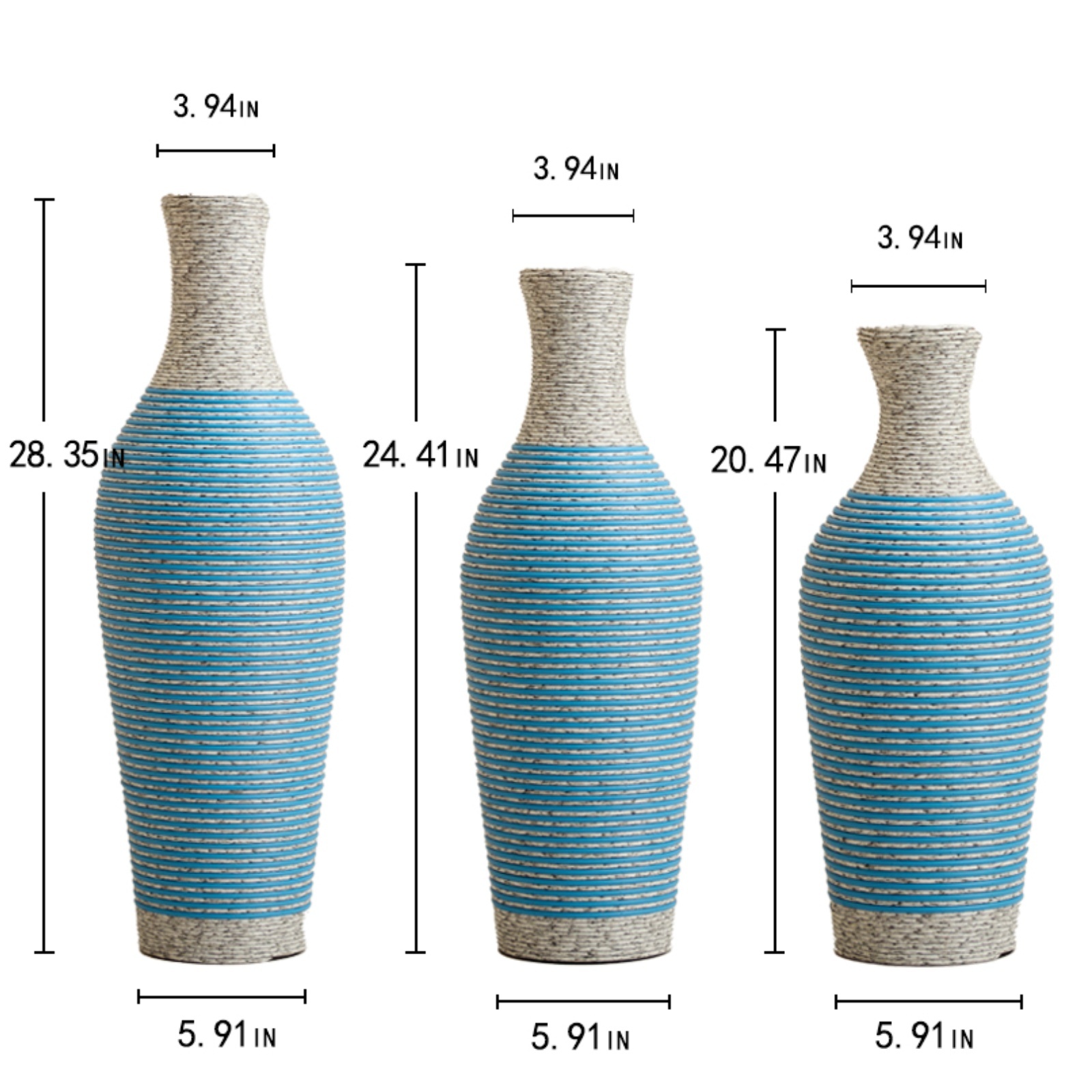 Hand-Woven PVC Rattan Vases, Set of 3 Decorative Floor Vases, Pure Handmade Imitation Rattan Vases for Farmhouse Home Decor