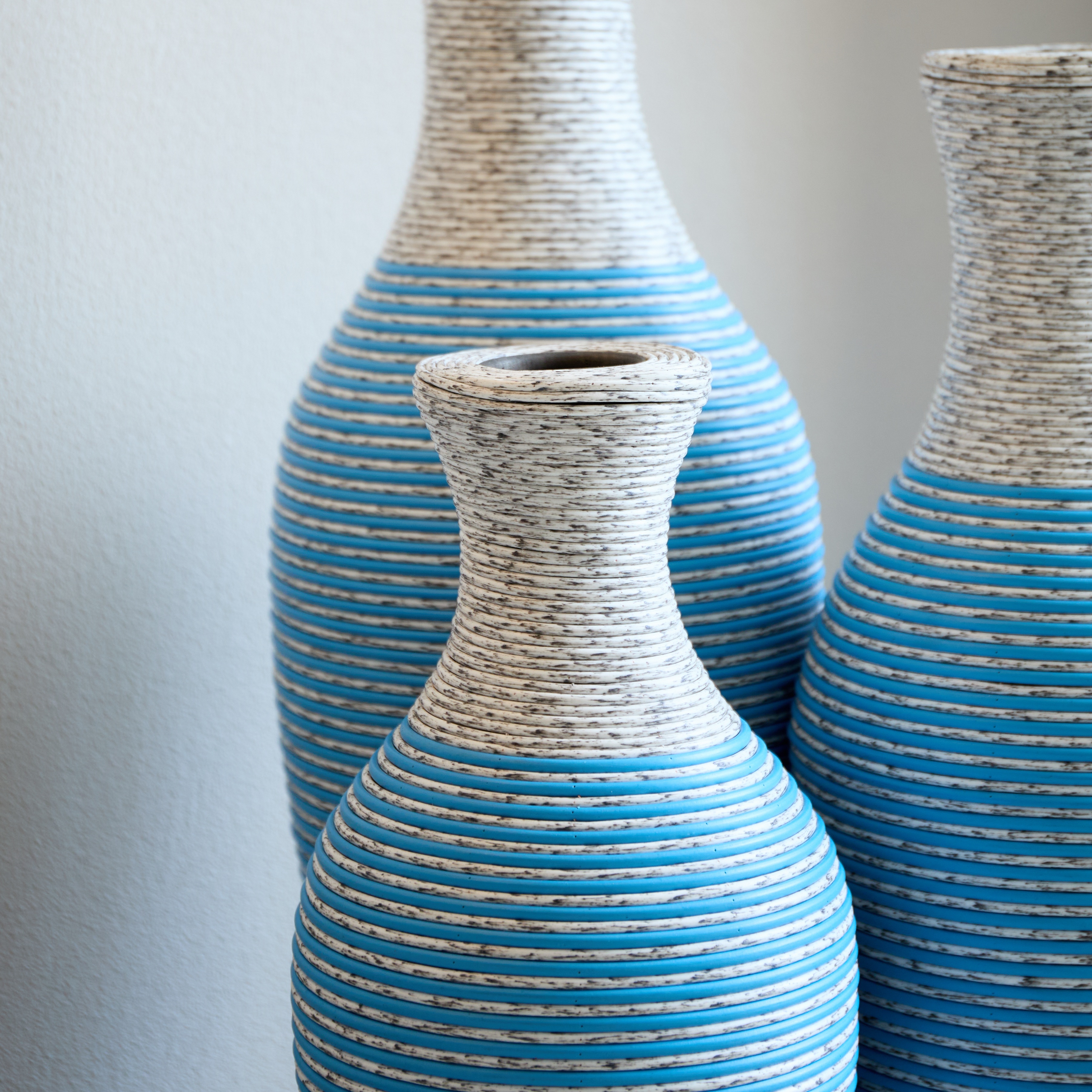 Hand-Woven PVC Rattan Vases, Set of 3 Decorative Floor Vases, Pure Handmade Imitation Rattan Vases for Farmhouse Home Decor