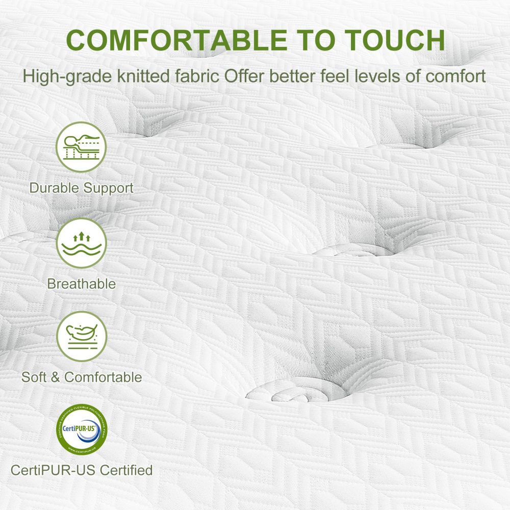 14 Inch Hybrid Mattress in a Box with Gel Memory Foam and Pocket Springs, Pressure Relief & Motion Isolation, CertiPUR-Us Certified