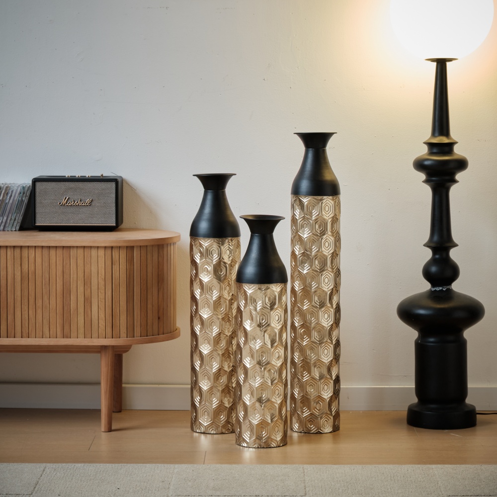 Floor Metal Vases Decorated White Metal vases Set of 3 gorgeous home decoration large glazed metal vases 24.8in/29in/33.8in height