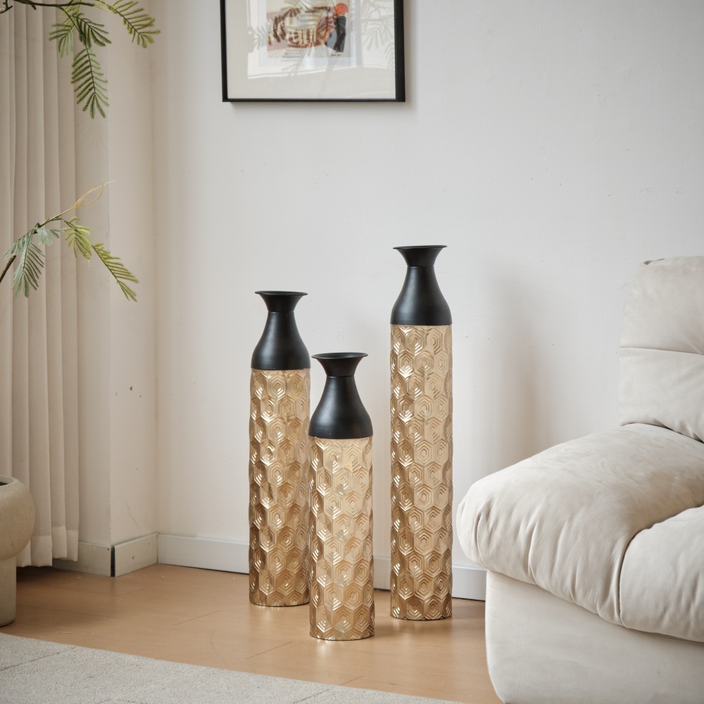 Floor Metal Vases Decorated White Metal vases Set of 3 gorgeous home decoration large glazed metal vases 24.8in/29in/33.8in height
