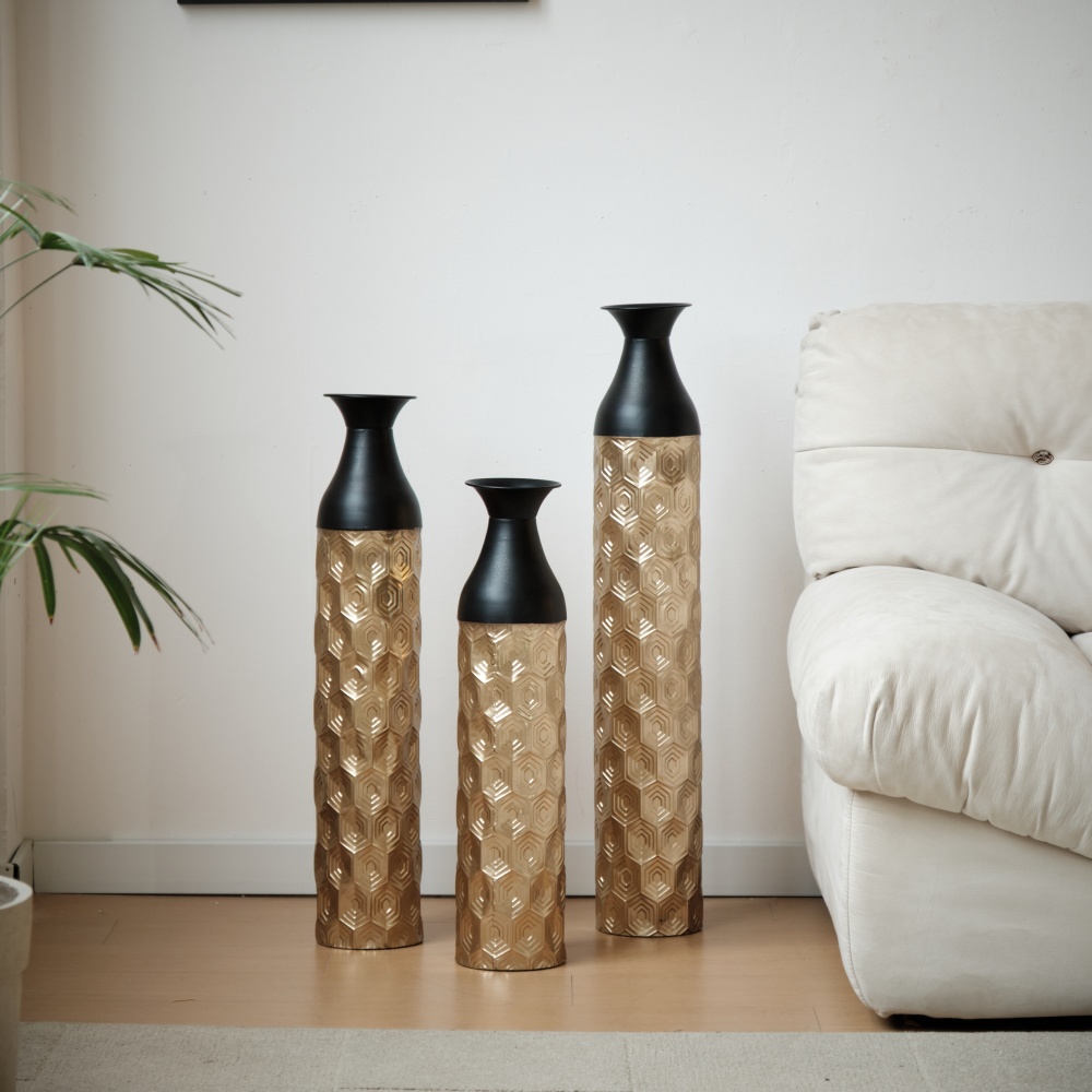 Floor Metal Vases Decorated White Metal vases Set of 3 gorgeous home decoration large glazed metal vases 24.8in/29in/33.8in height