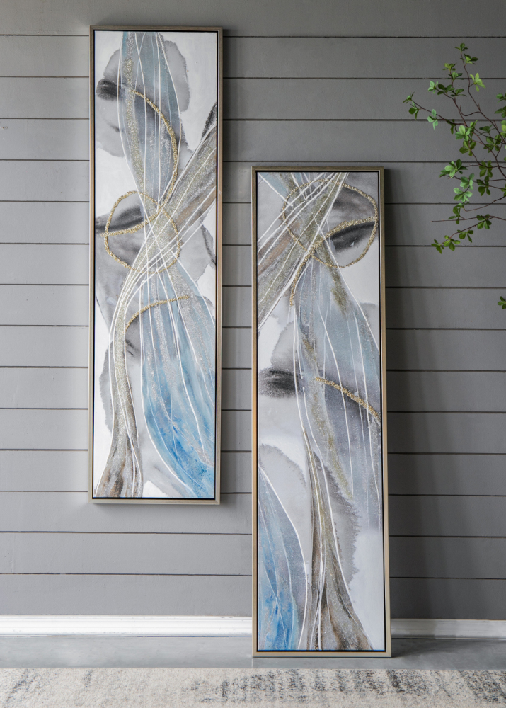 Set of 2 Elongated Modern Abstract Oil Paintings, Wall Art for Living Room Dining Room Bedroom Office Entryway, 20" x 71"