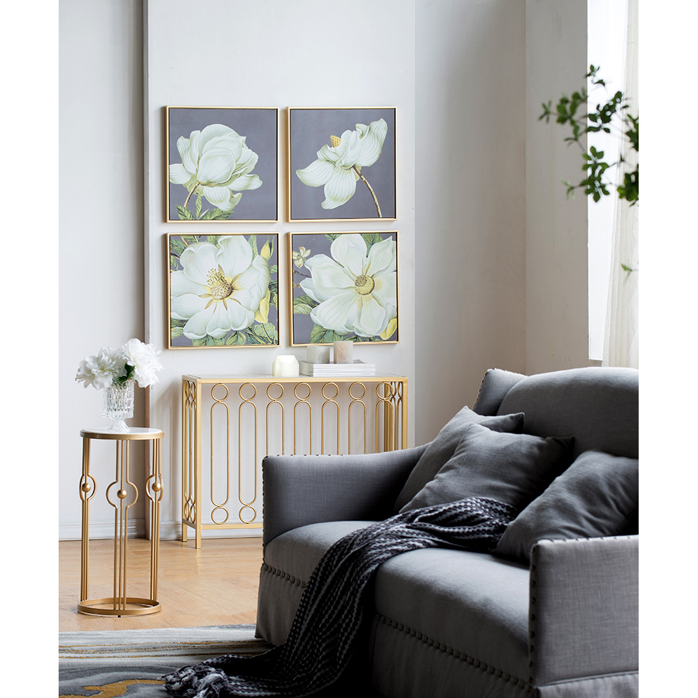 Set of 4 White and Gold Botanical Wall Art Prints, Home Decor for Living Room Dining Room Bedroom Hallway, 20” x 20”