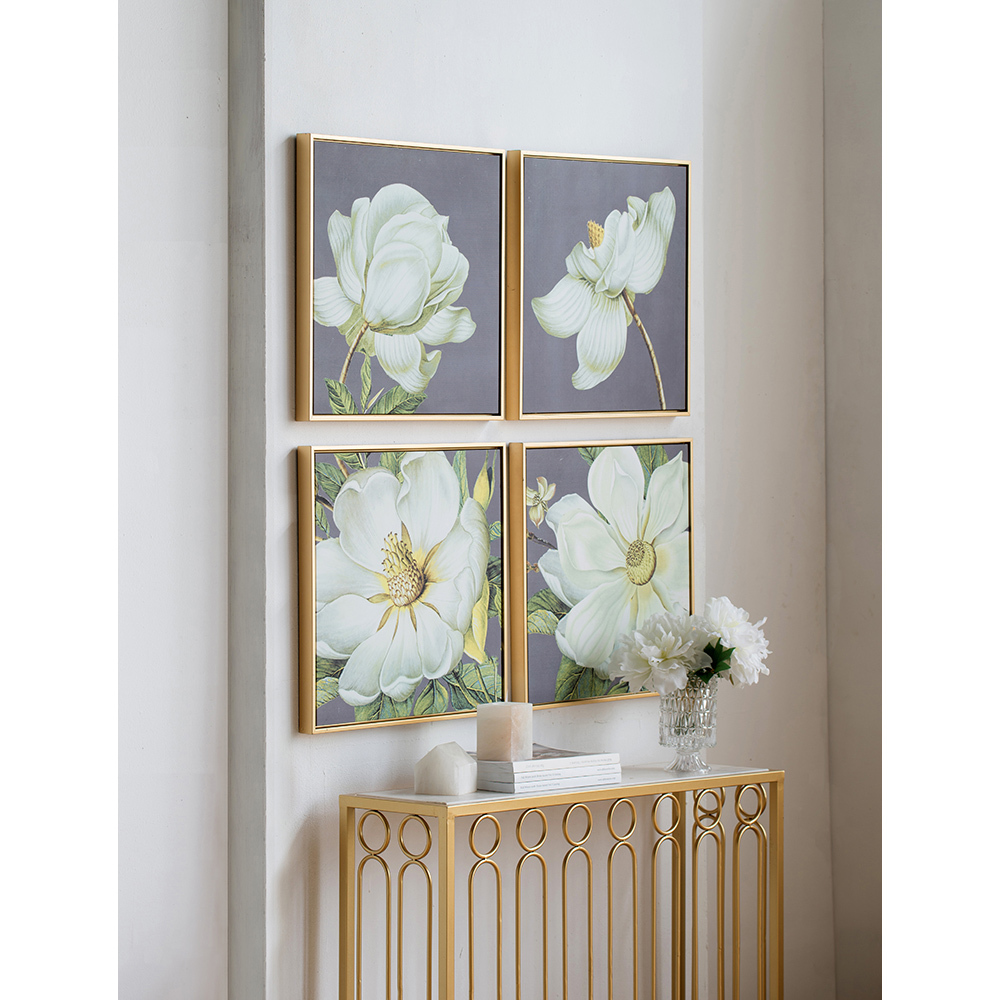 Set of 4 White and Gold Botanical Wall Art Prints, Home Decor for Living Room Dining Room Bedroom Hallway, 20” x 20”