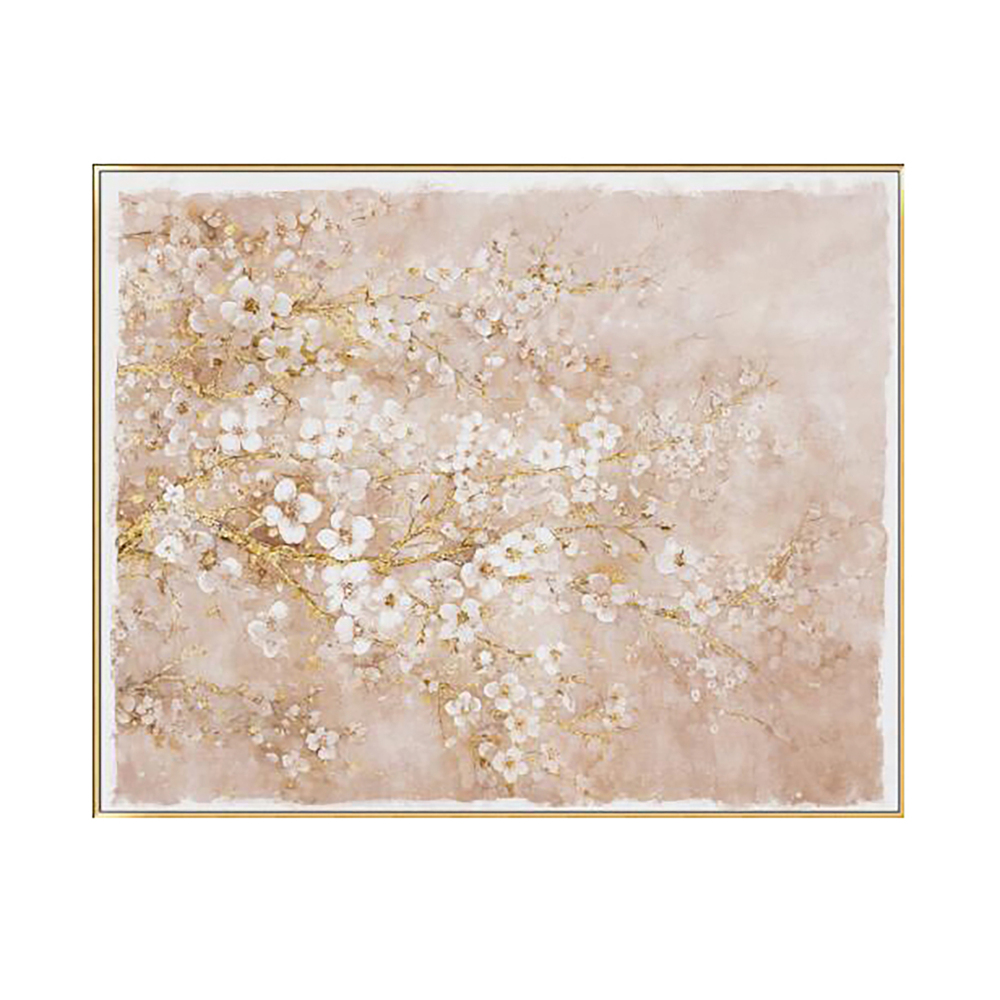 59.1x47.2" Hand-Painted Cherry Blossom Canvas Art with Blush Pink and White Finish