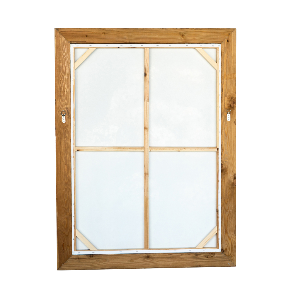 35.4x47.2" Hand-Painted White Allium Art with Green Backdrop and Rustic Fir Wood Frame